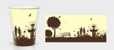 棕色园林底纹纸杯